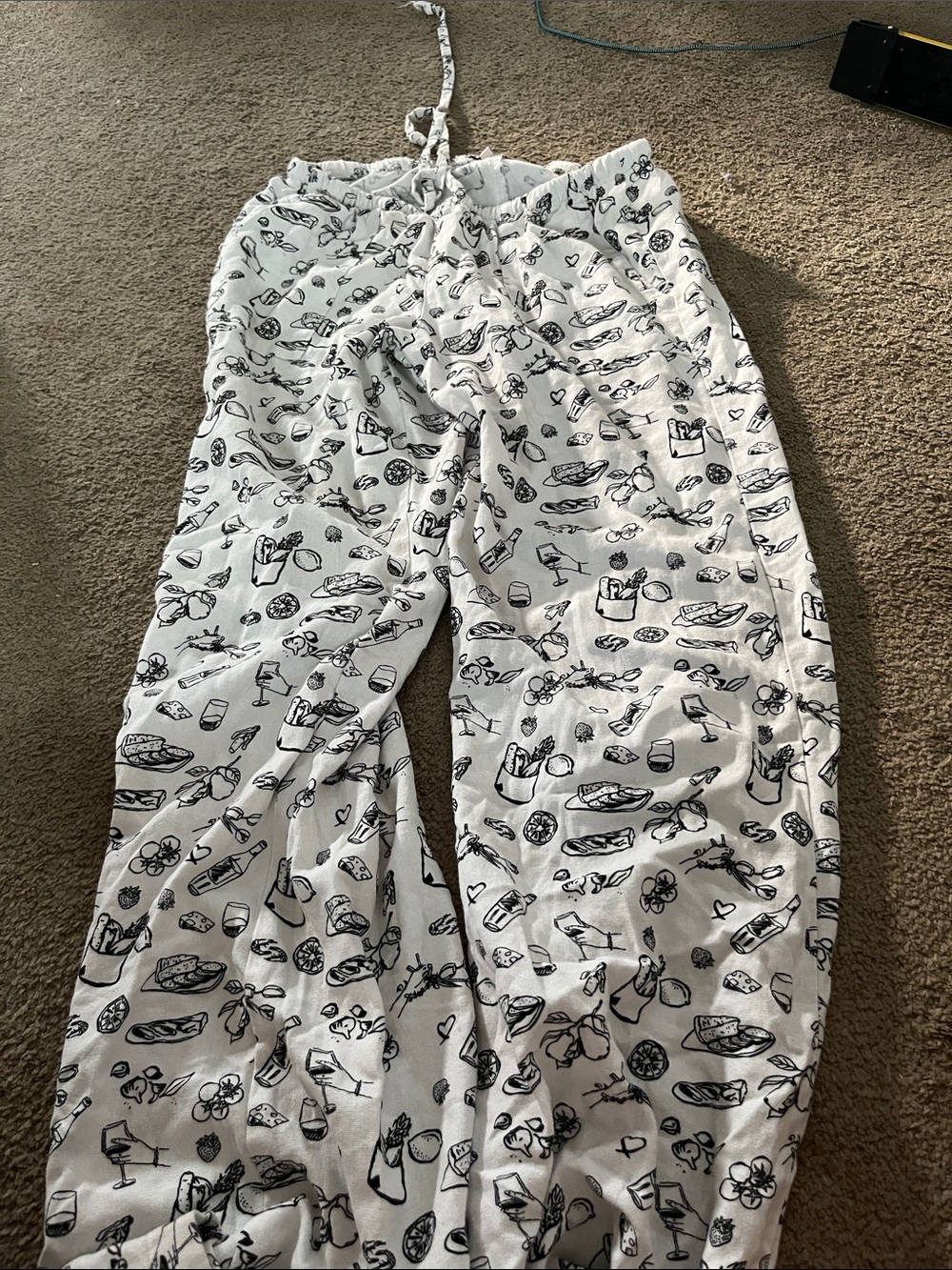 Sincerly Jules White Wide-Leg Jogger Pants with Black Doodle Print